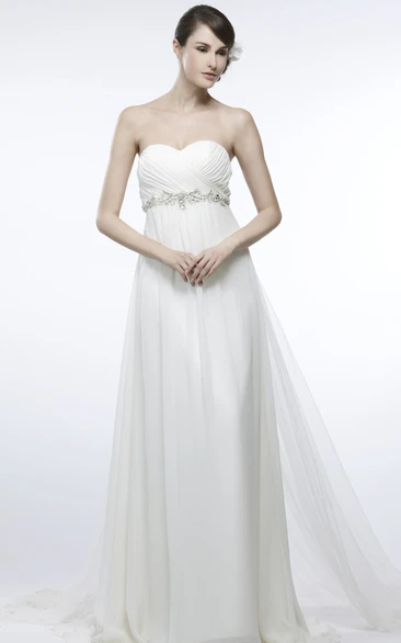 Sleeveless Sweetheart Chiffon Wedding Dress with Criss-Cross Empire Sheath Style