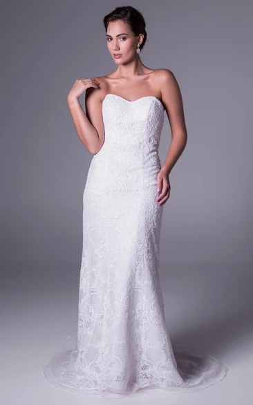 Lace Strapless Sheath Wedding Dress Floor-Length Sleeveless
