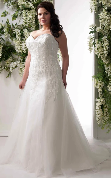 Plus Size A-Line Sweetheart Tulle Wedding Dress with Beading Corset Classic Bridal Gown