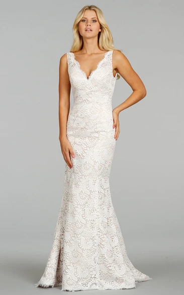 Floor Length Lace Dress with V-Neck Classic and Sophisticated