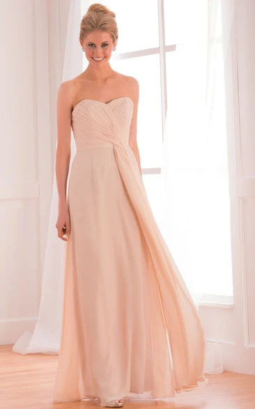 Chiffon Gown with Sweetheart Neckline and Crisscrossed Ruches Long Length