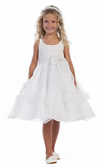 Organza Flower Girl Dress with Beads and Sash Split-Front