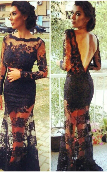 Elegant Lace Sleeve Deep V-Back Prom Dress for Women