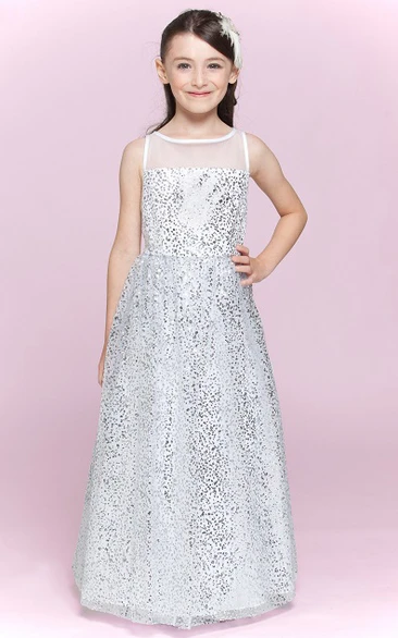 Jewel Sequin A-line Flower Girl Dress with Long Length