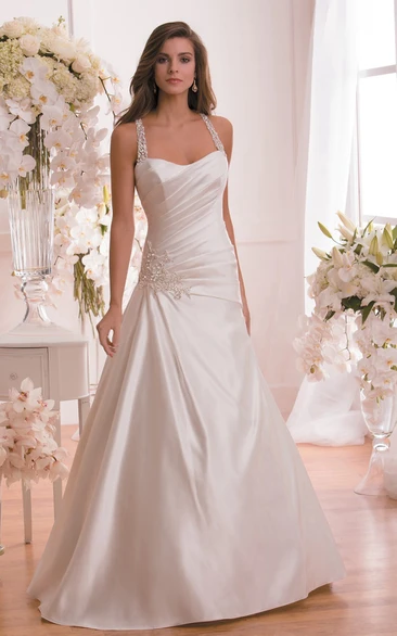 Crystal Strap Square-Neck Ruched Wedding Dress Sleeveless Elegant