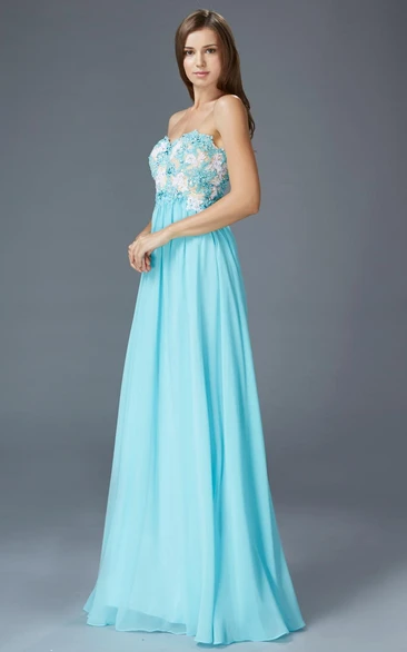 Applique Empire Sweetheart Maxi Bridesmaid Dress in Chiffon