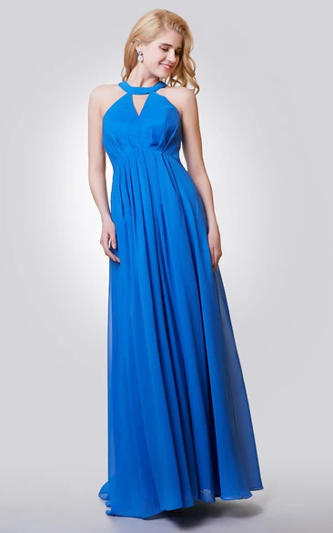 Chiffon Halter A-Line Bridesmaid Dress with Keyhole Long and Pleated