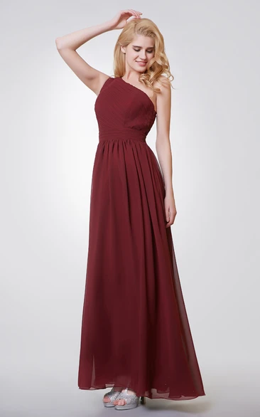 One Shoulder Chiffon Formal Bridesmaid Dress with Keyhole Back Long