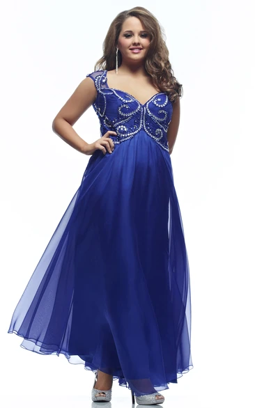 V-neck A-line Jersey Formal Dress with Beading and Illusion Detail