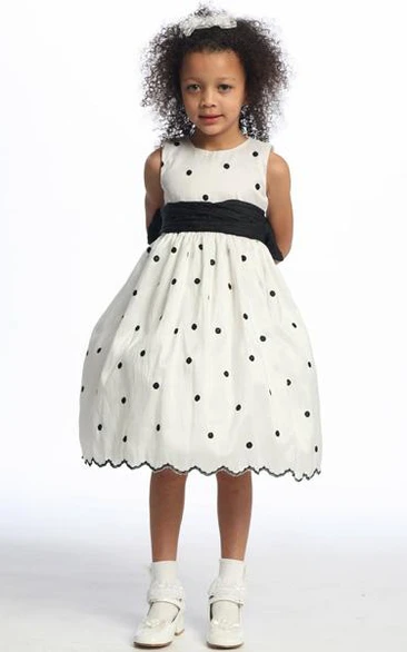 Floral Tea-Length Taffeta Flower Girl Dress with Embroidery