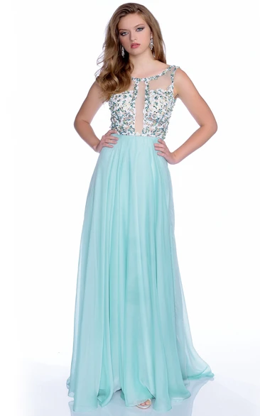 Sequined Sleeveless A-Line Prom Dress with Deep V-Back Elegant Chiffon