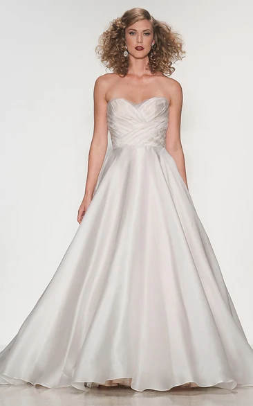 A-Line Organza Wedding Dress with Sweetheart Neckline & Deep-V Back Maxi Length