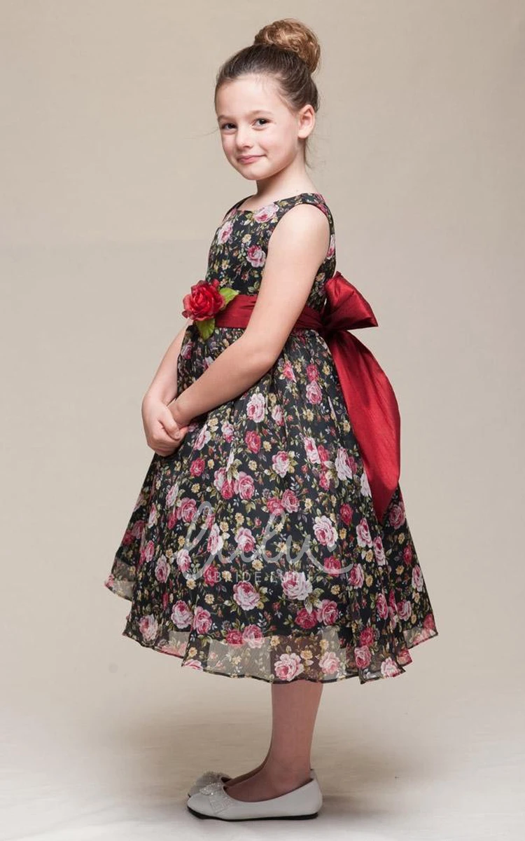 Chiffon & Satin Tiered Flower Girl Dress Tea-Length & Tiered