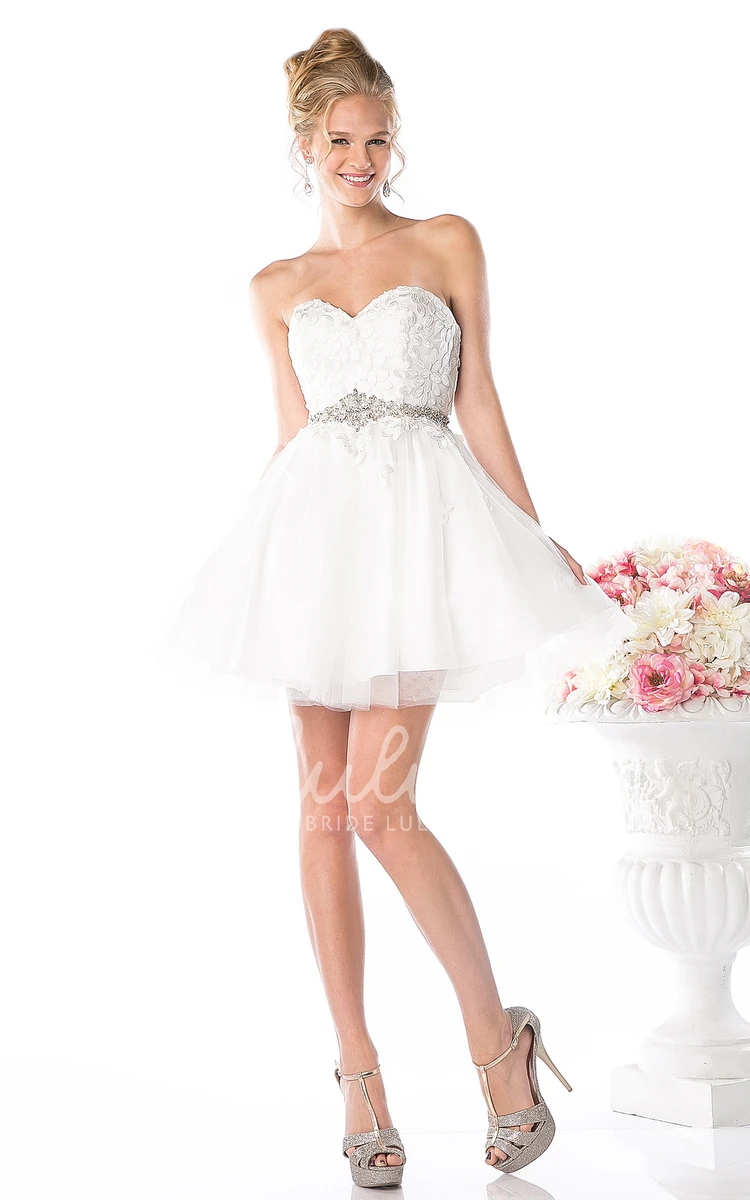 Tulle Satin Sweetheart A-Line Backless Dress with Appliques and Waist Jewelry Formal Dress