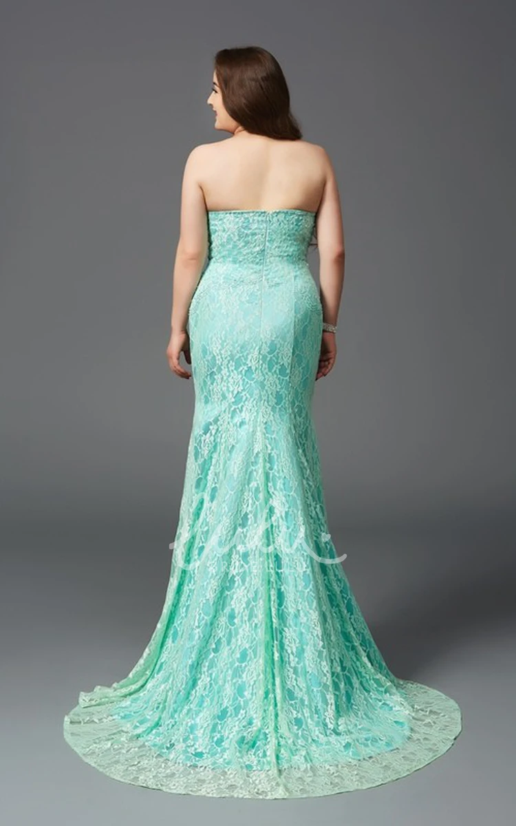 Lace Strapless Sheath Formal Dress with Brush Train