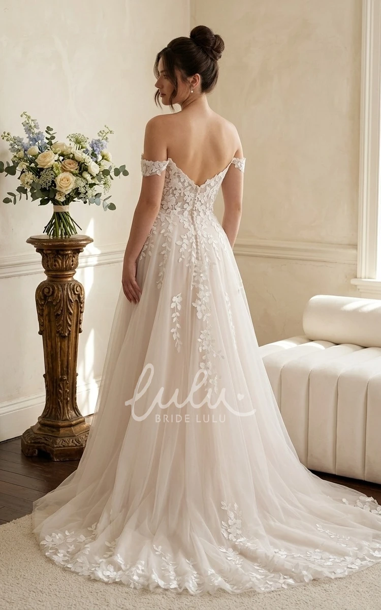 Elegant Lace Off-Shouder A-Line Wedding Dress for Outdoor Wedding