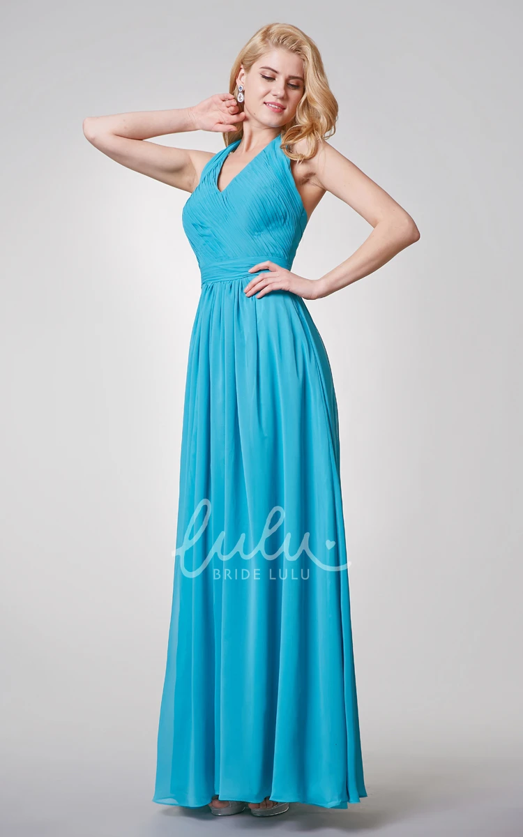 Backless V-neck A-line Chiffon Bridesmaid Dress