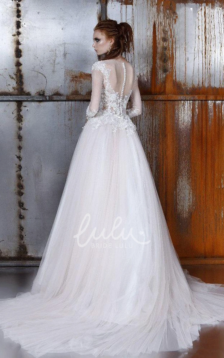 Bell Sleeve A-Line Ball Gown Wedding Dress