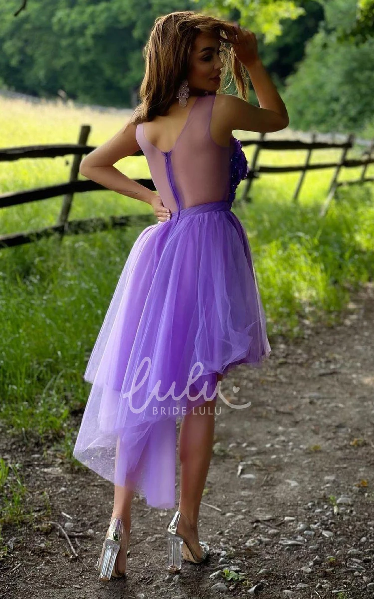 Tulle Scoop Sleeveless A-line Bridesmaid Dress with Appliques and Beading