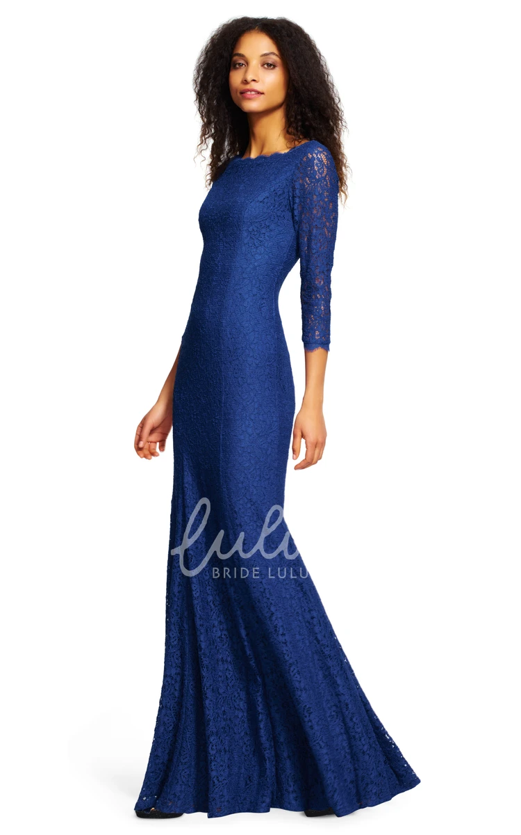 Bateau Neck Sheath Bridesmaid Dress with 3/4 Sleeves and Low-V Back