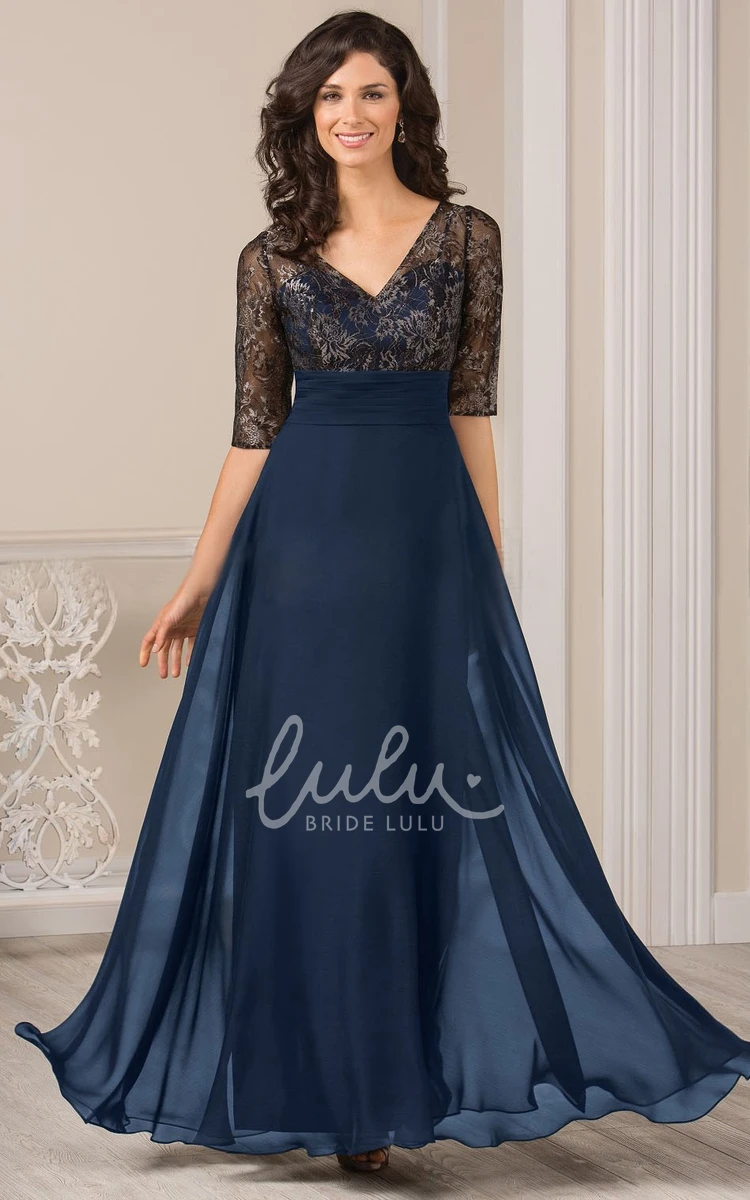 Half-Sleeved A-Line Formal Dress with Illusion Bodice