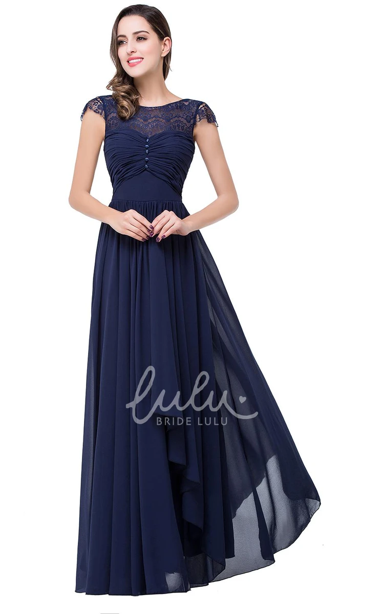 Cap Sleeve Lace Chiffon Prom Dress Elegant A-line Style