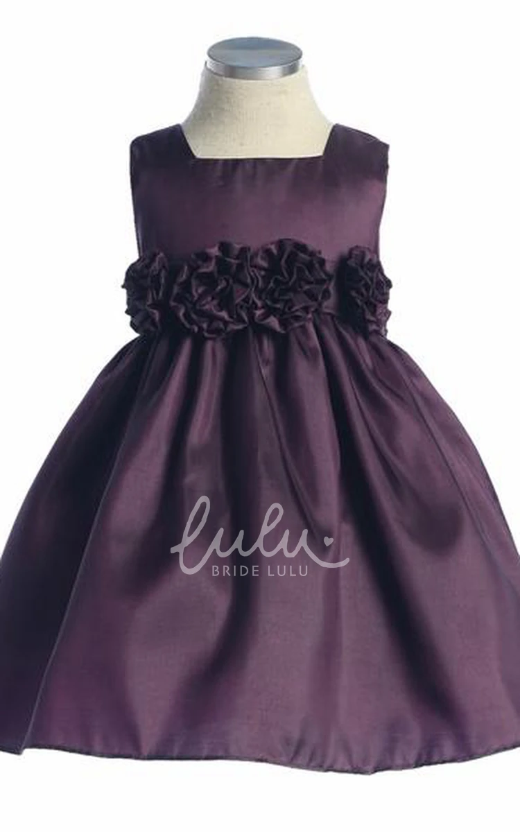 Tiered Taffeta Flower Girl Dress Tea-Length Simple Wedding Dress