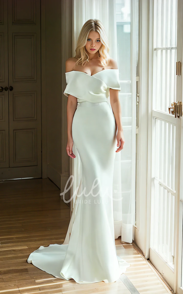 Simple Mermaid Off-the-shoulder Short Sleeves Wedding Dress with Removable Skirt