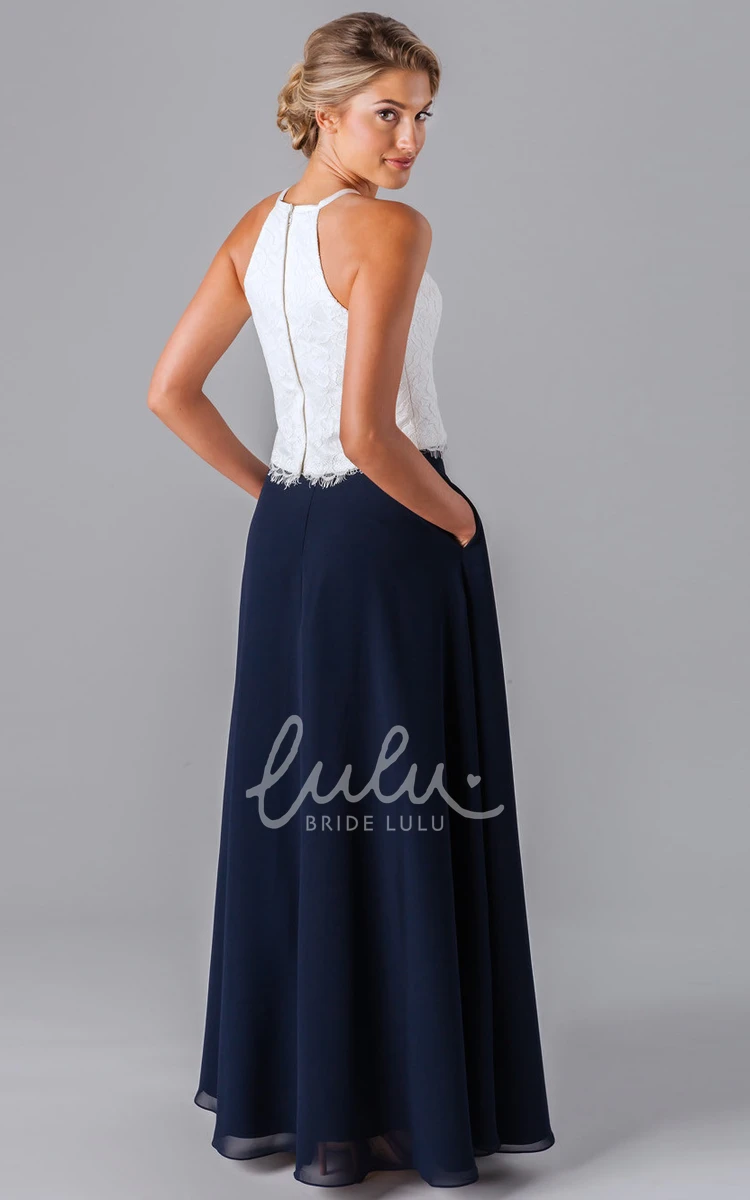 A-Line Chiffon&Lace Bridesmaid Dress Floor-Length & Modern