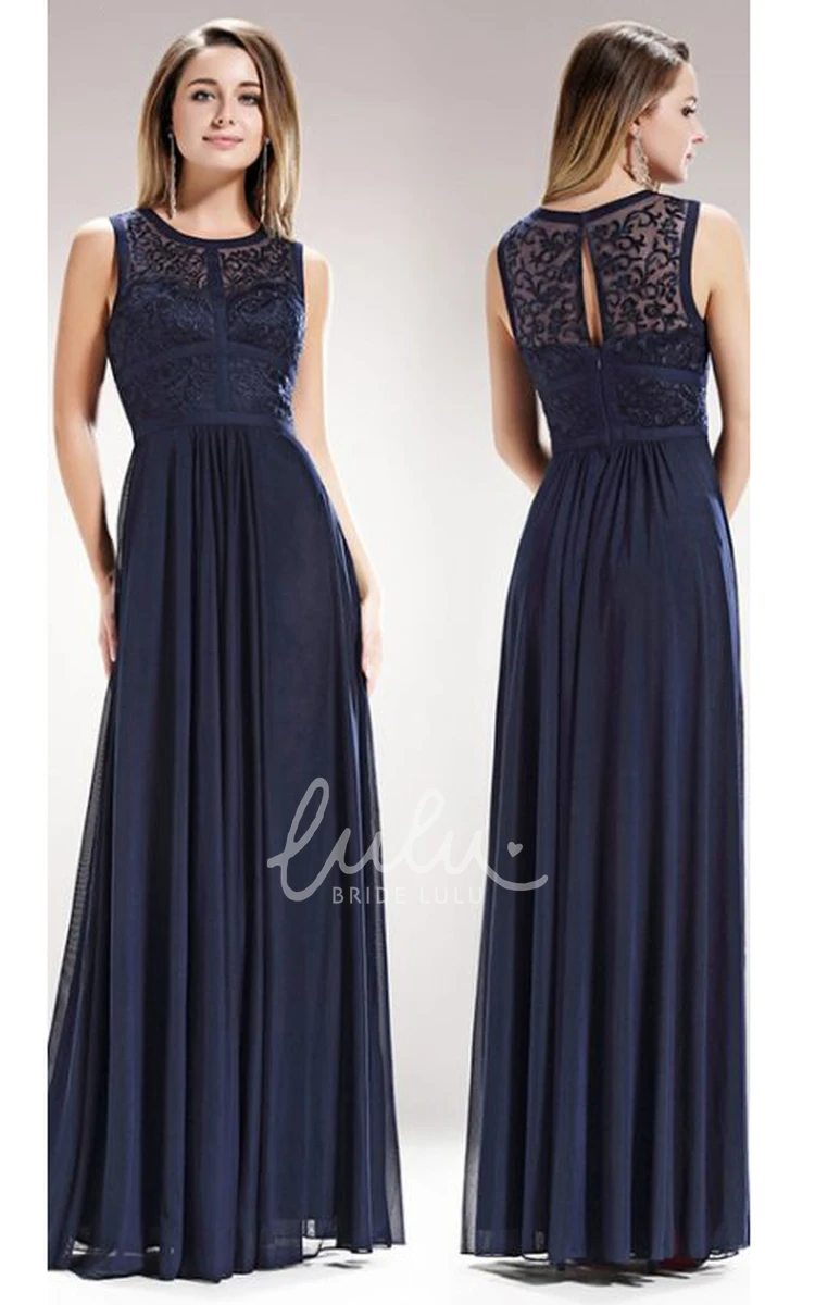 Lace and Pleated Sheath Bridesmaid Dress with Illusion Neckline