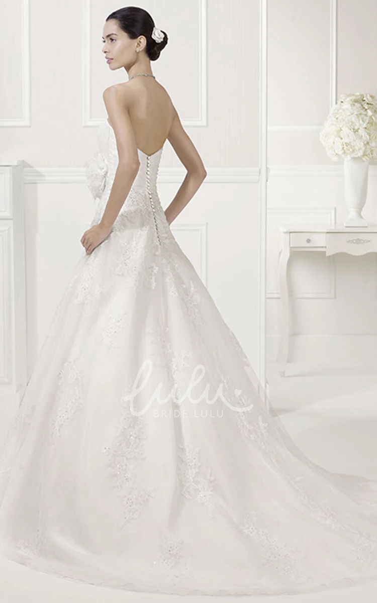 Appliqued Tulle Wedding Dress with Lace Sleeves Sweetheart