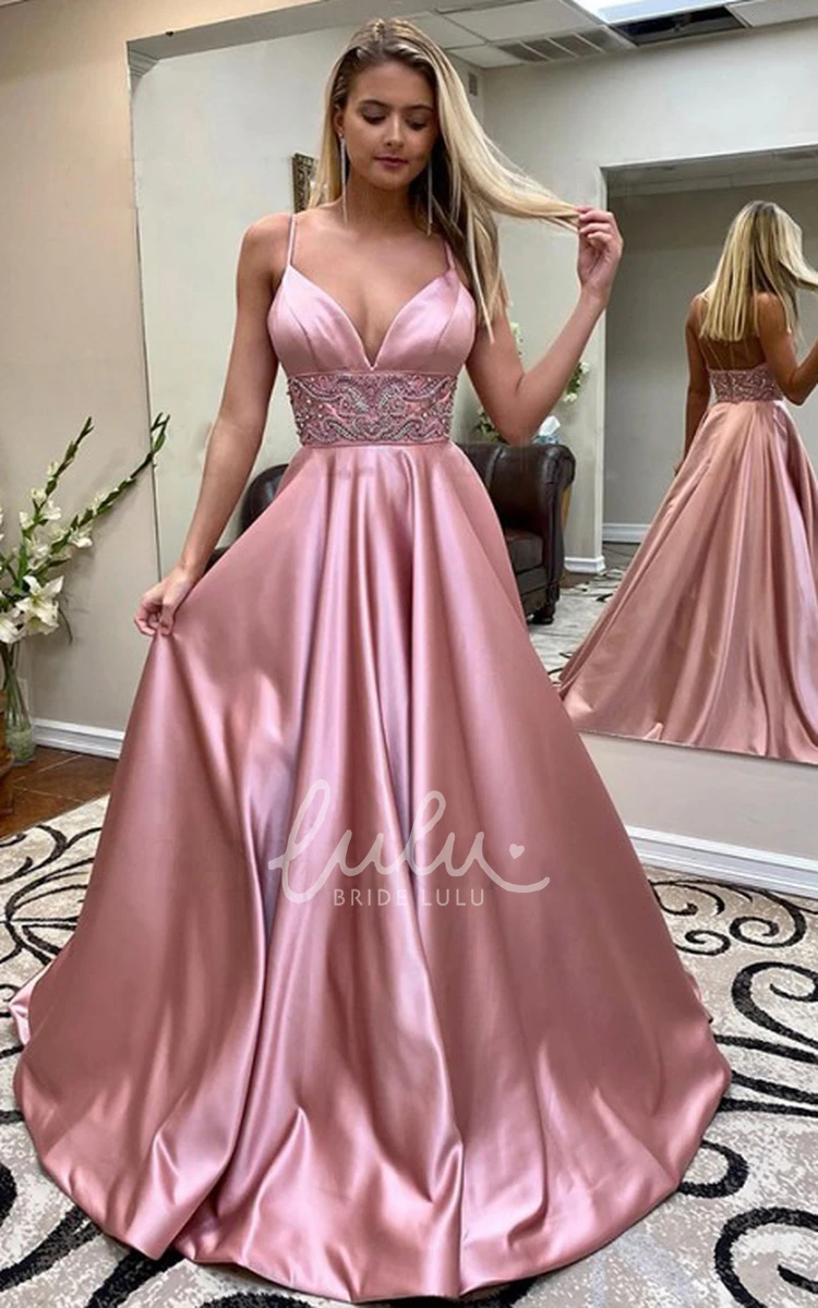 Satin Ball Gown Spaghetti Formal Dress With Beading Elegant Formal Dress 2024