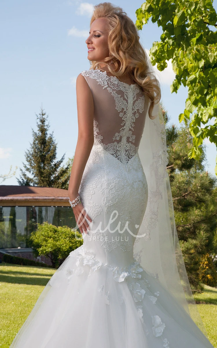 Sleeveless Mermaid Lace&Tulle Wedding Dress With Illusion Back and Applique