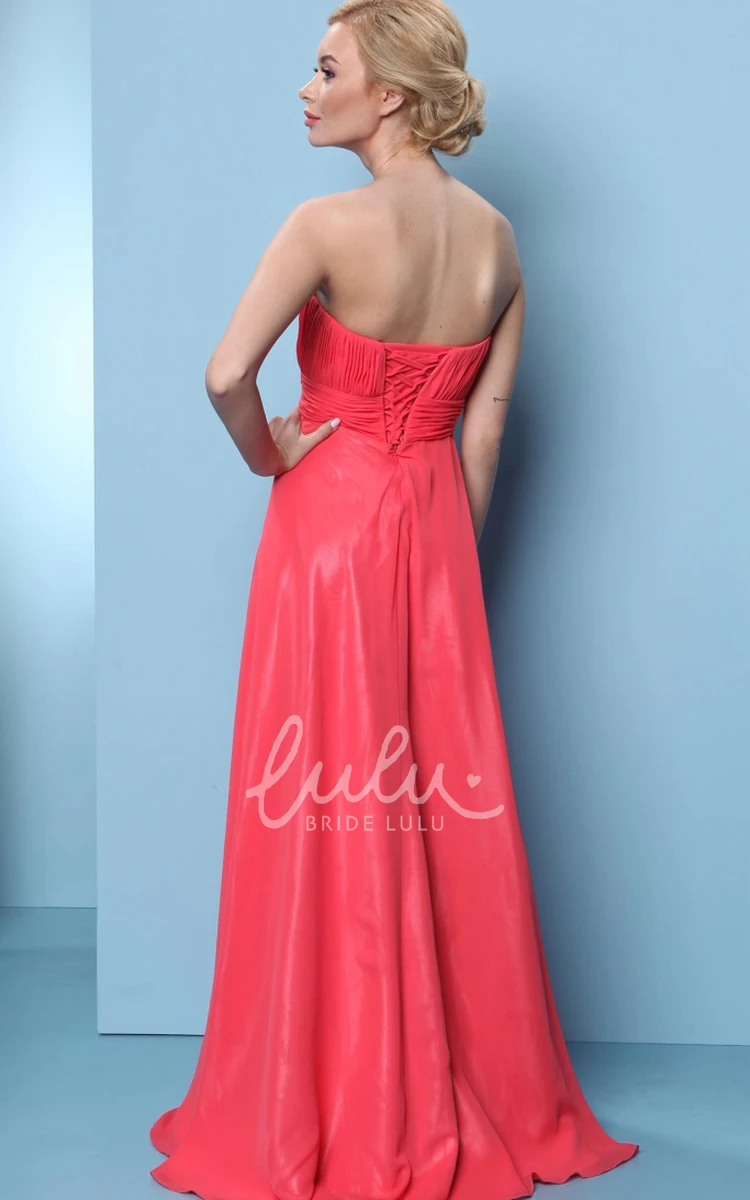 Strapless Ruched Chiffon Bridesmaid Dress with Lace-Up Floor-Length Elegant Women's