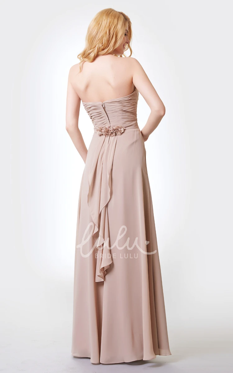 Long Chiffon A-line Dress with Sweetheart Neckline Bandage and Flower for Bridesmaids