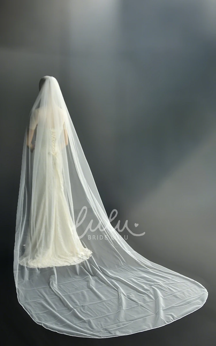 Simple Elegant Waterfall One-Tier Fingertip Length Tulle Beading Wedding Veil with Comb