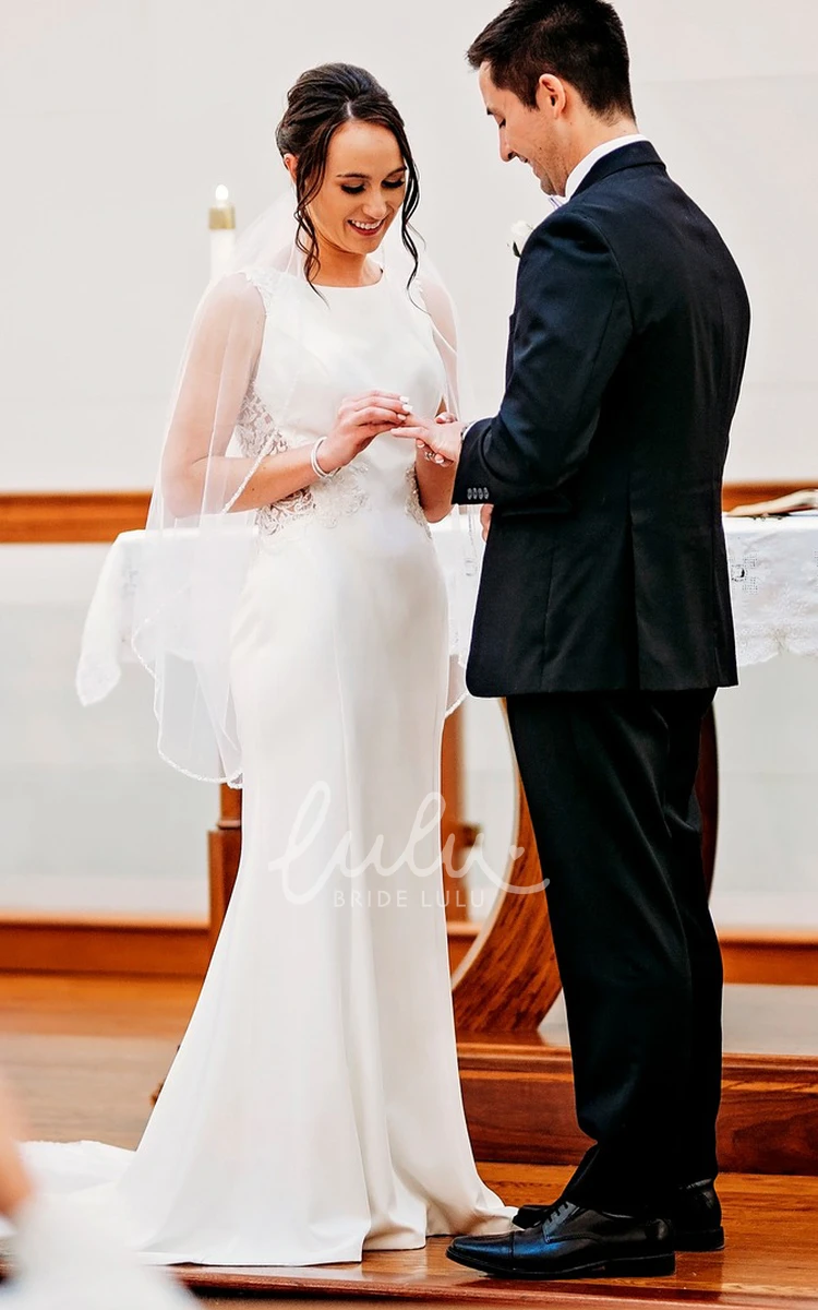 Sleeveless Mermaid Jewel Neck Floor-length Bride Dress Wedding Dress with Appliques
