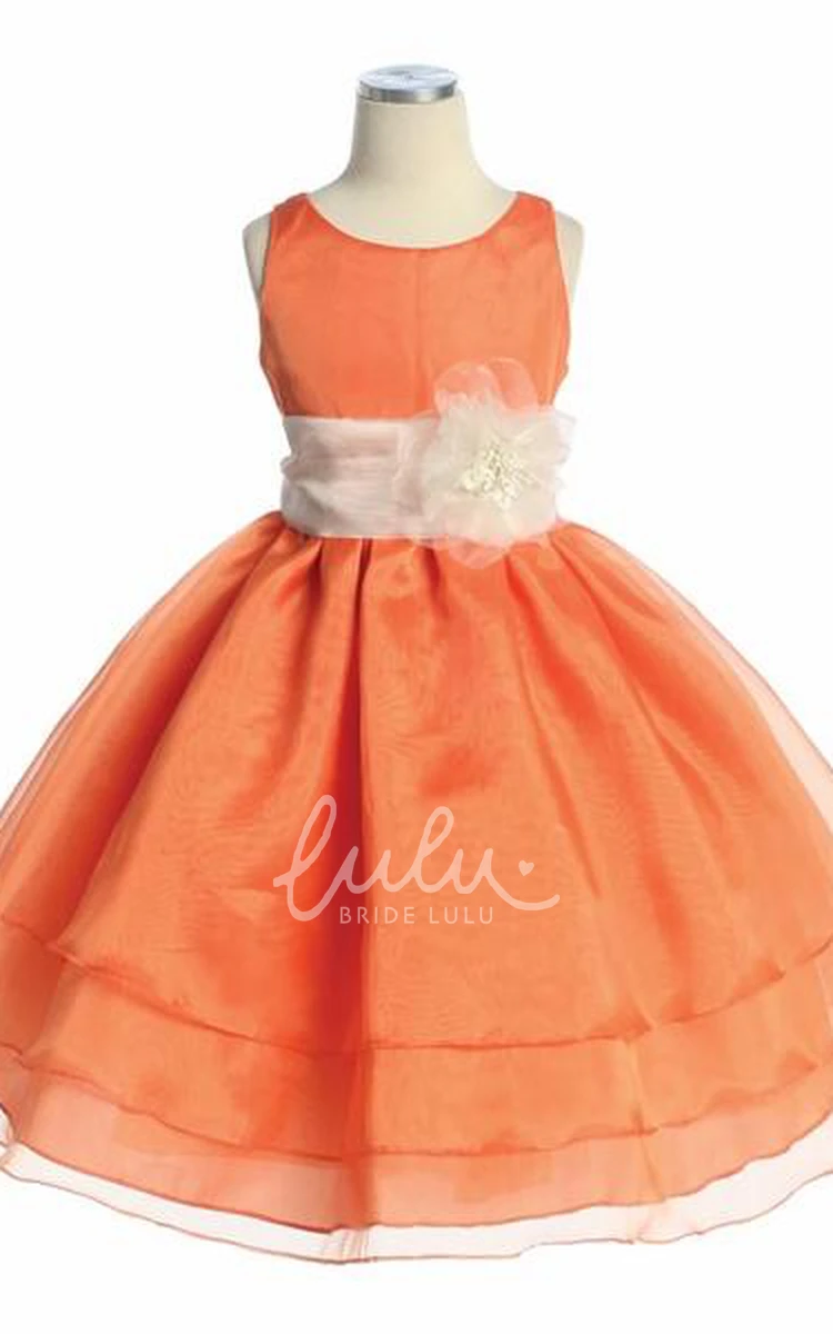 Tiered Tea-Length Organza Flower Girl Dress Simple and Chic