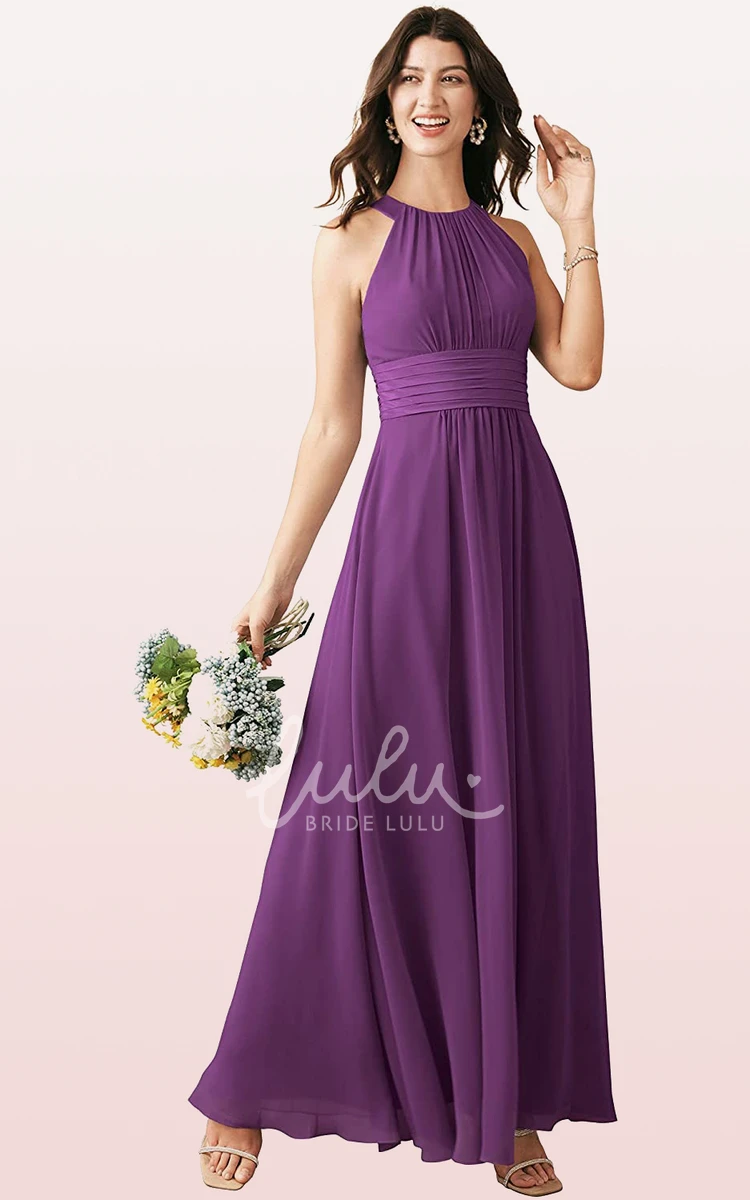 Chiffon Halter A-line Bridesmaid Dress with Ruching Ankle-length