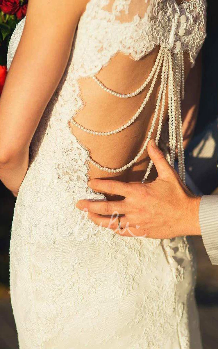 Lace A-Line Wedding Dress with Beaded Keyhole Back Sleeveless Elegant 2024