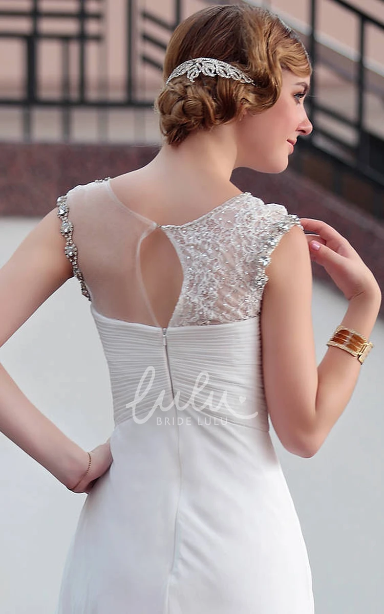 Beaded Keyhole Back Sheath Chiffon Wedding Dress Modern Style