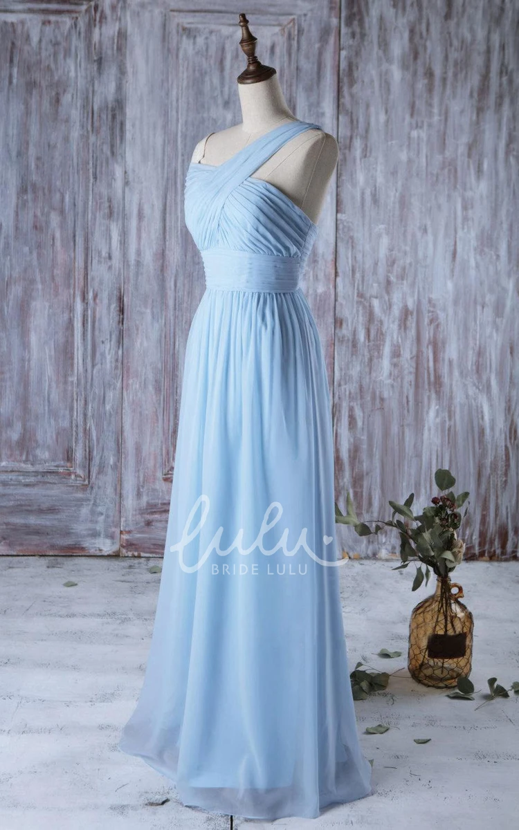 Off-Shoulder Empire A-line Chiffon Prom Dress with One-Shoulder Detail