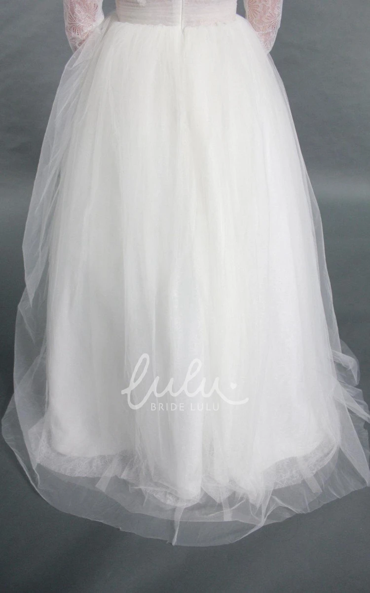 Beaded V-Neck Tulle A-Line Wedding Dress with Long Sleeves