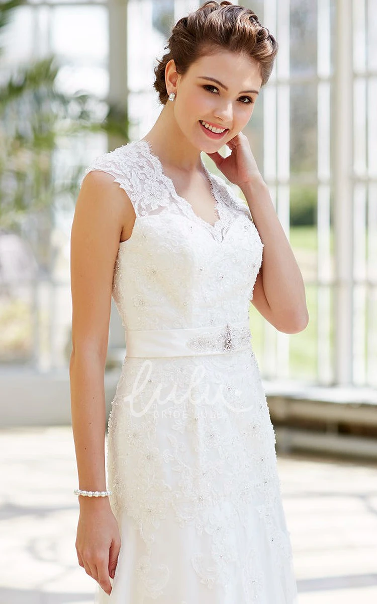 V-Neck Lace Wedding Dress with Waist Jewellery Unique and Classy