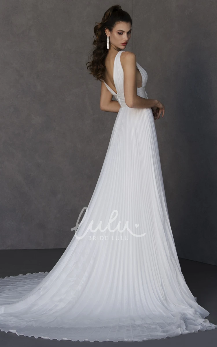 Chiffon Sleeveless A-Line Wedding Dress with Ruching Simple and Flowy