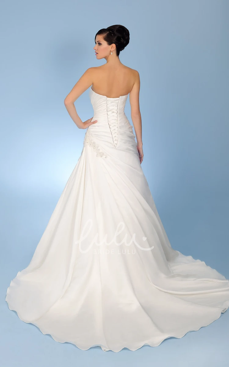 Draped Taffeta Wedding Dress with Beading and Lace Up Modern Bridal Gown