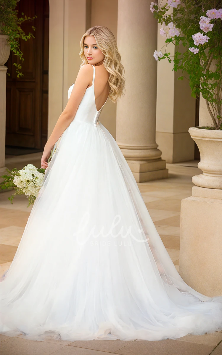 Sleeveless V-neck Spaghetti A-Line Elegant Floor-length Wedding Dress Bride Gowns