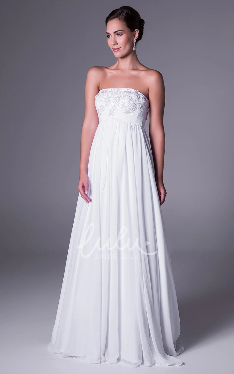 Empire Strapless Appliqued Chiffon Wedding Dress A-Line Wedding Dress