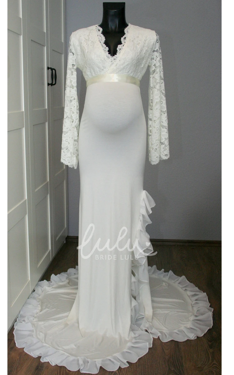 Sheath Maternity Wedding Dress with Sweep Train and Long Sleeves