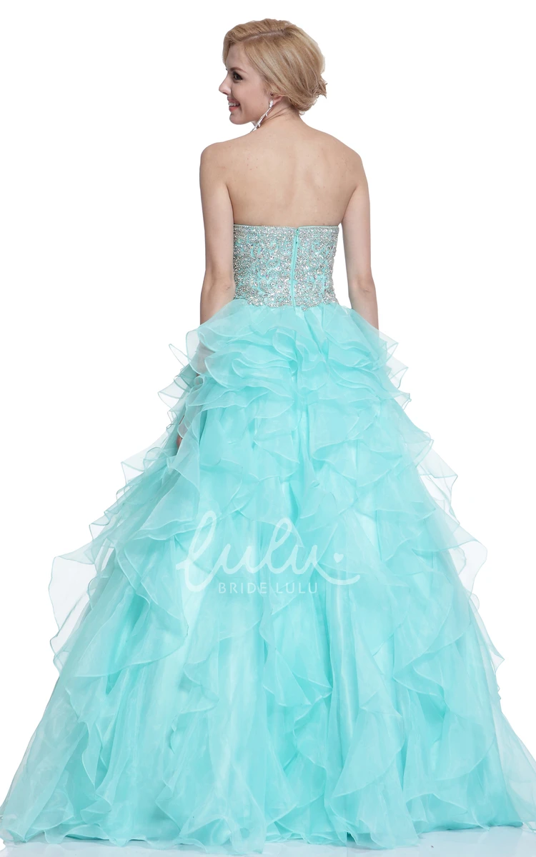 Sweetheart Organza Ball Gown Formal Dress with Cascading Ruffles and Beading